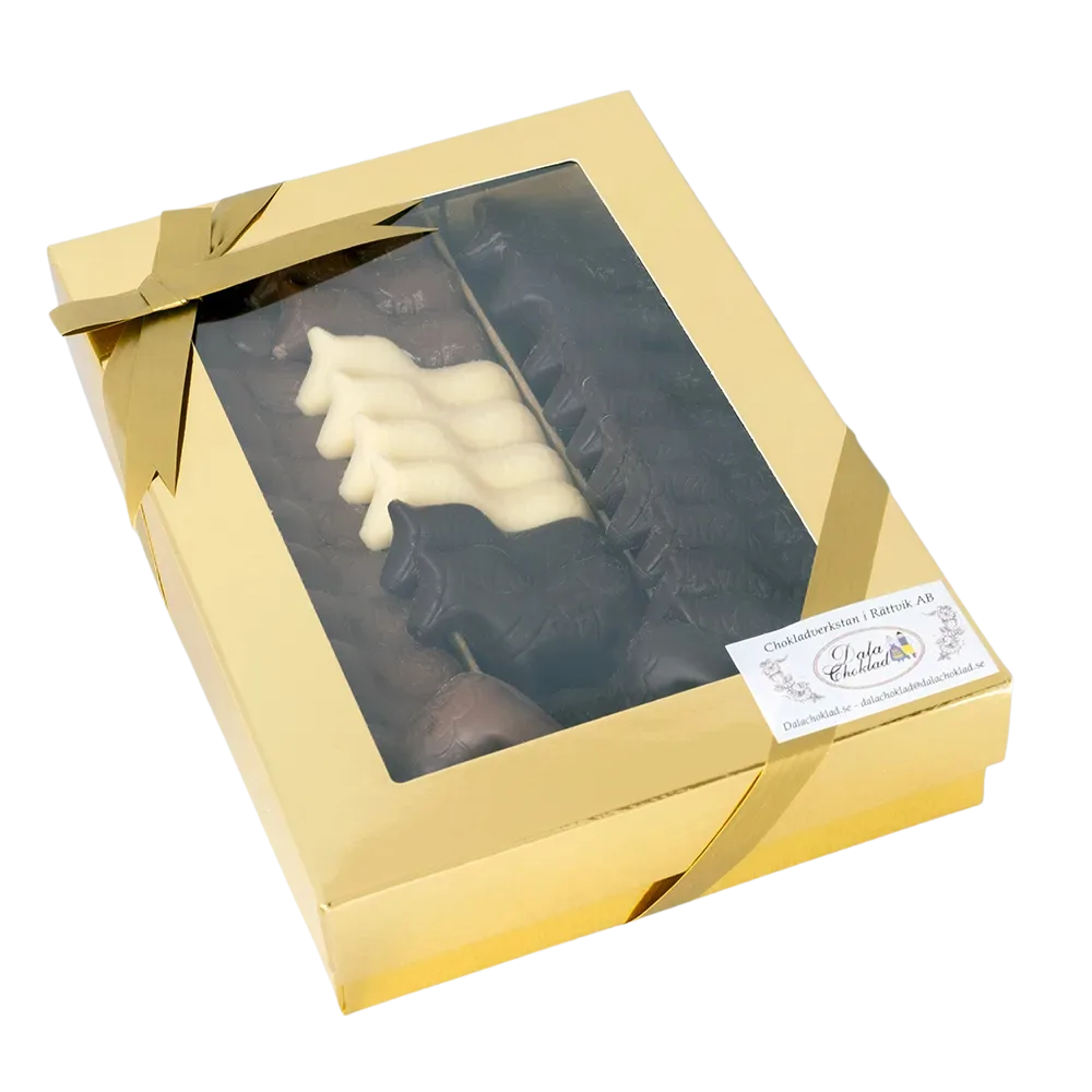 Dala horses in Chocolate Box – Leksands Knäckebröd